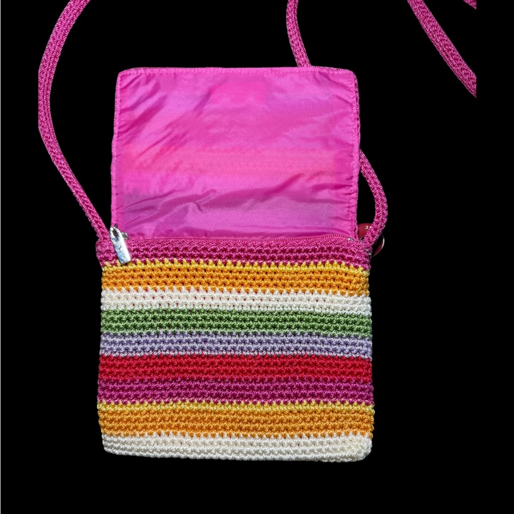 The Sak Colorful Striped Crochet Shoulder Bag with Red/Silver‎ Bag Charm - Picture 3 of 5
